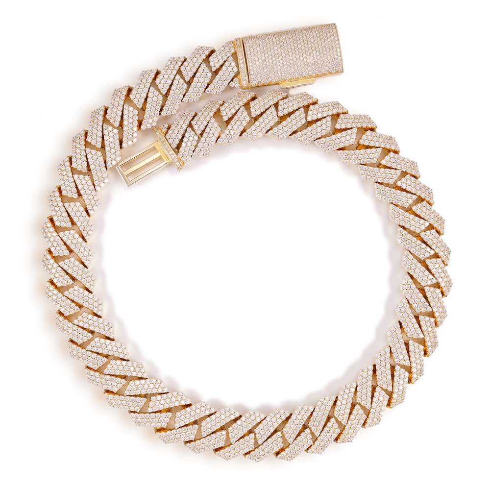 18MM 3-Row Diamond Cuban Chain 14K Solid Gold