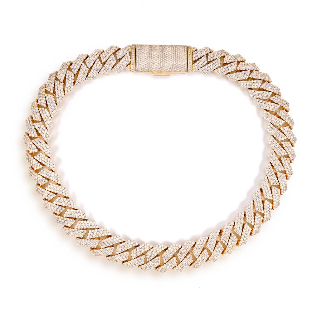 18MM 3-Row Diamond Cuban Chain 14K Solid Gold