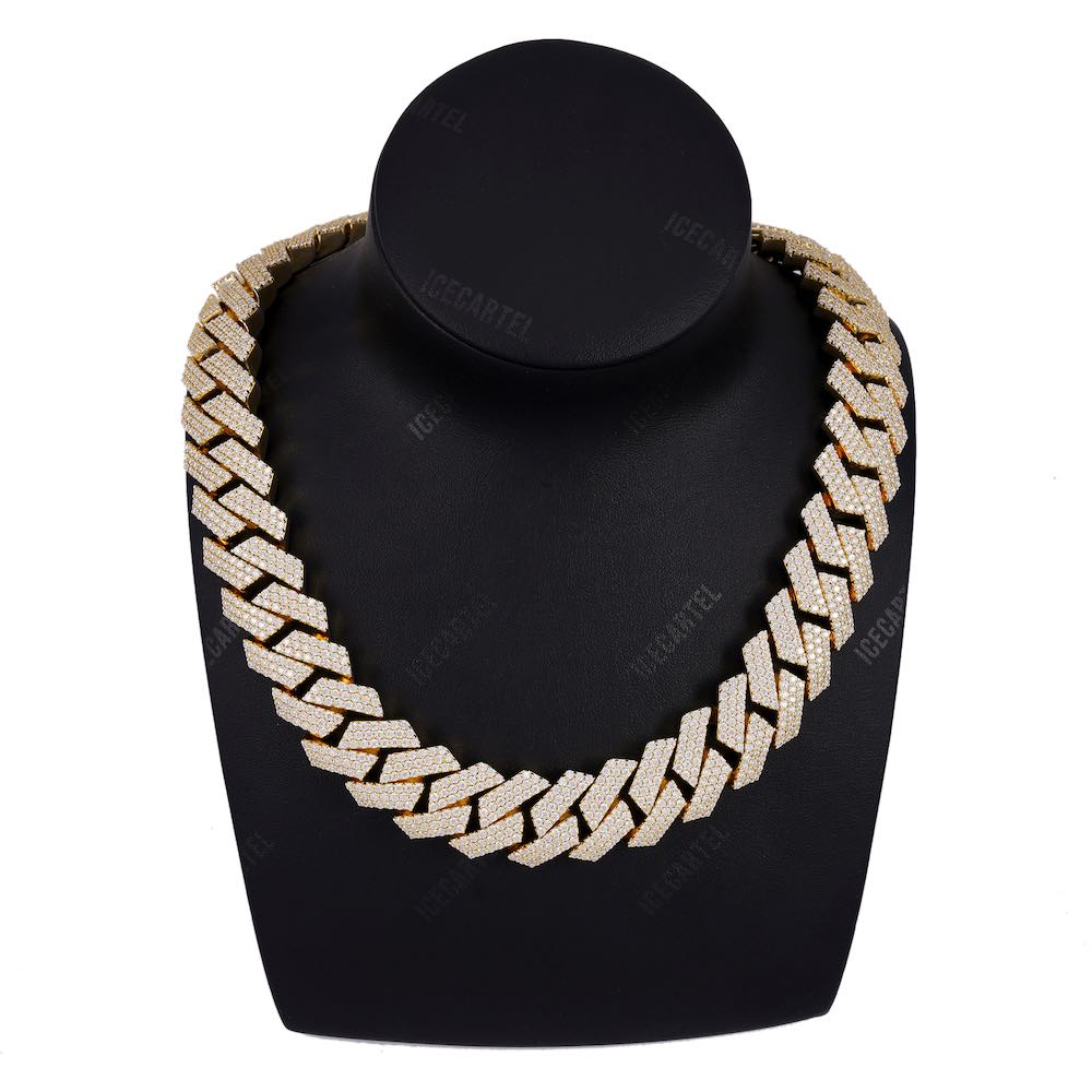 18MM 3-Row Diamond Cuban Chain 14K Solid Gold