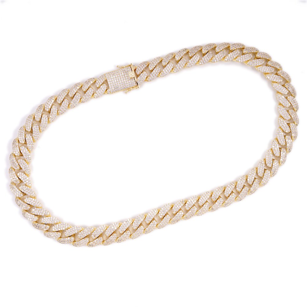 18MM Diamond Cuban Link Chain 14K Solid Yellow Gold