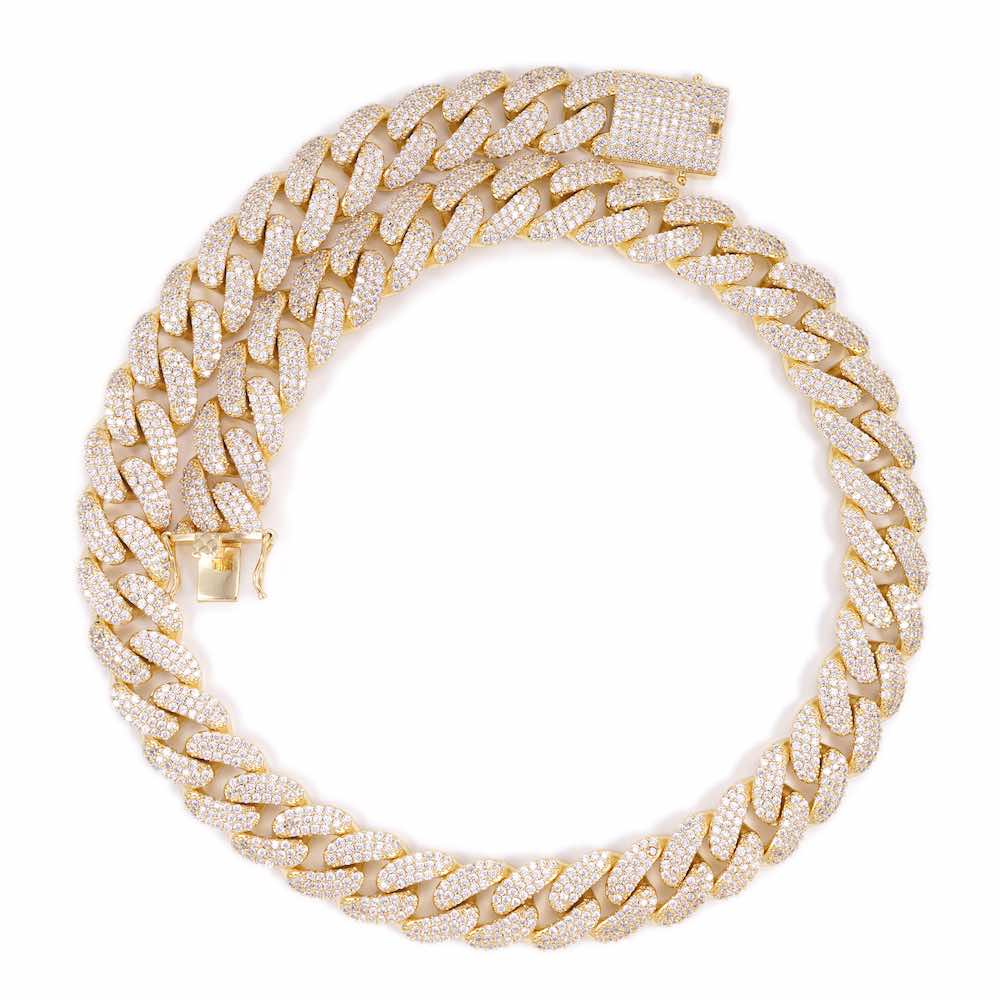 18MM Diamond Cuban Link Chain 14K Solid Yellow Gold