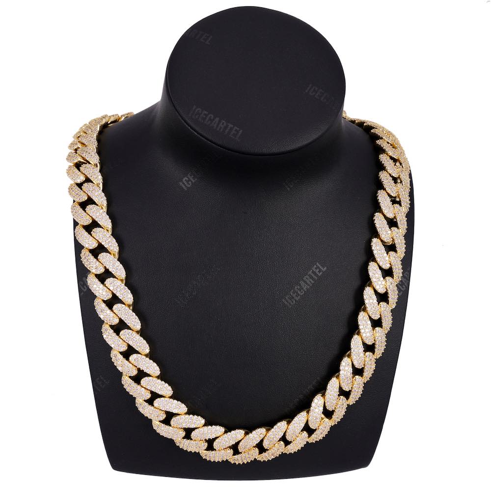 18MM Diamond Cuban Link Chain 14K Solid Yellow Gold
