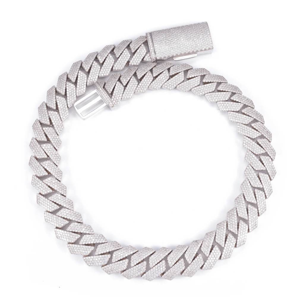 18MM 4-Row Diamond Cuban Chain 14K Solid Gold