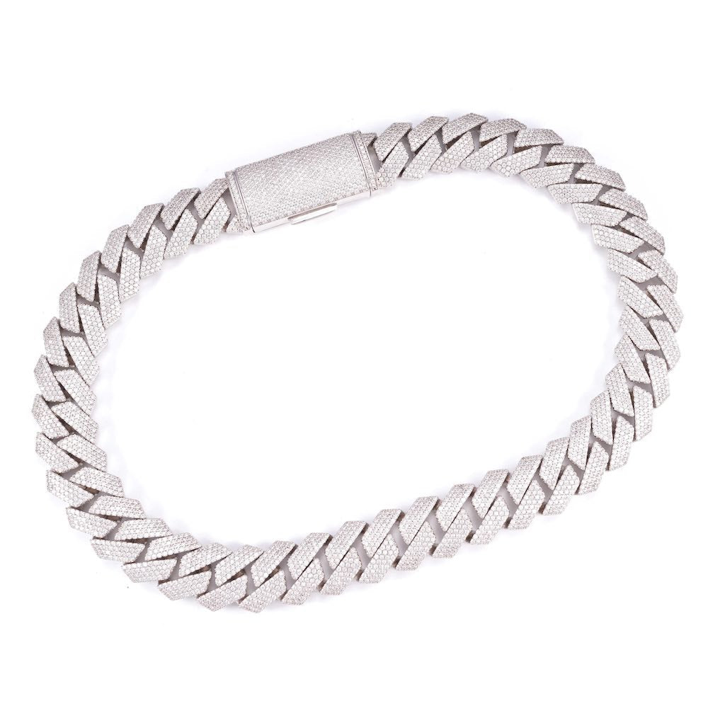 18MM 4-Row Diamond Cuban Chain 14K Solid Gold