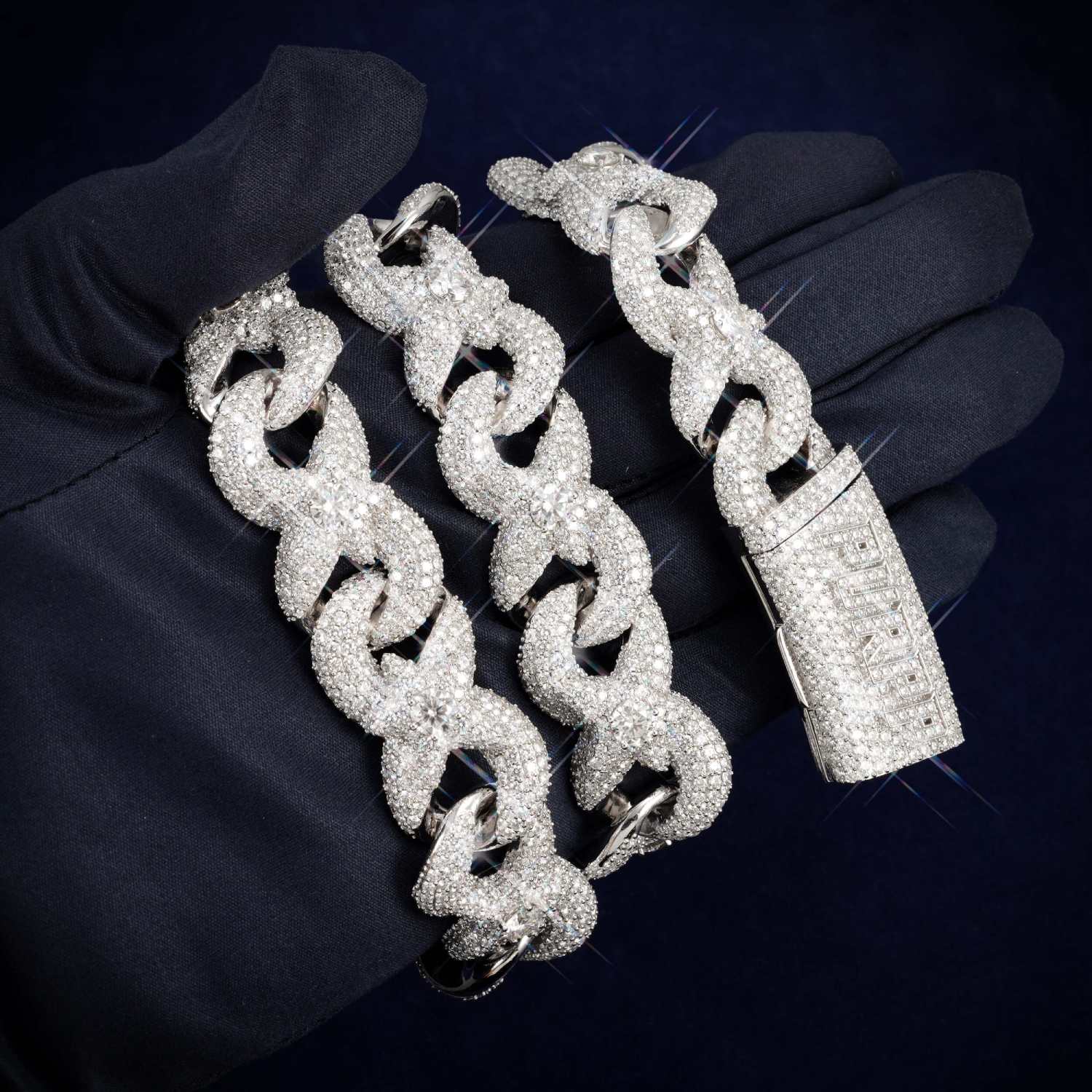 CUSTOM CLASP 18MM Moissanite Infinity Link Chain 14K Gold