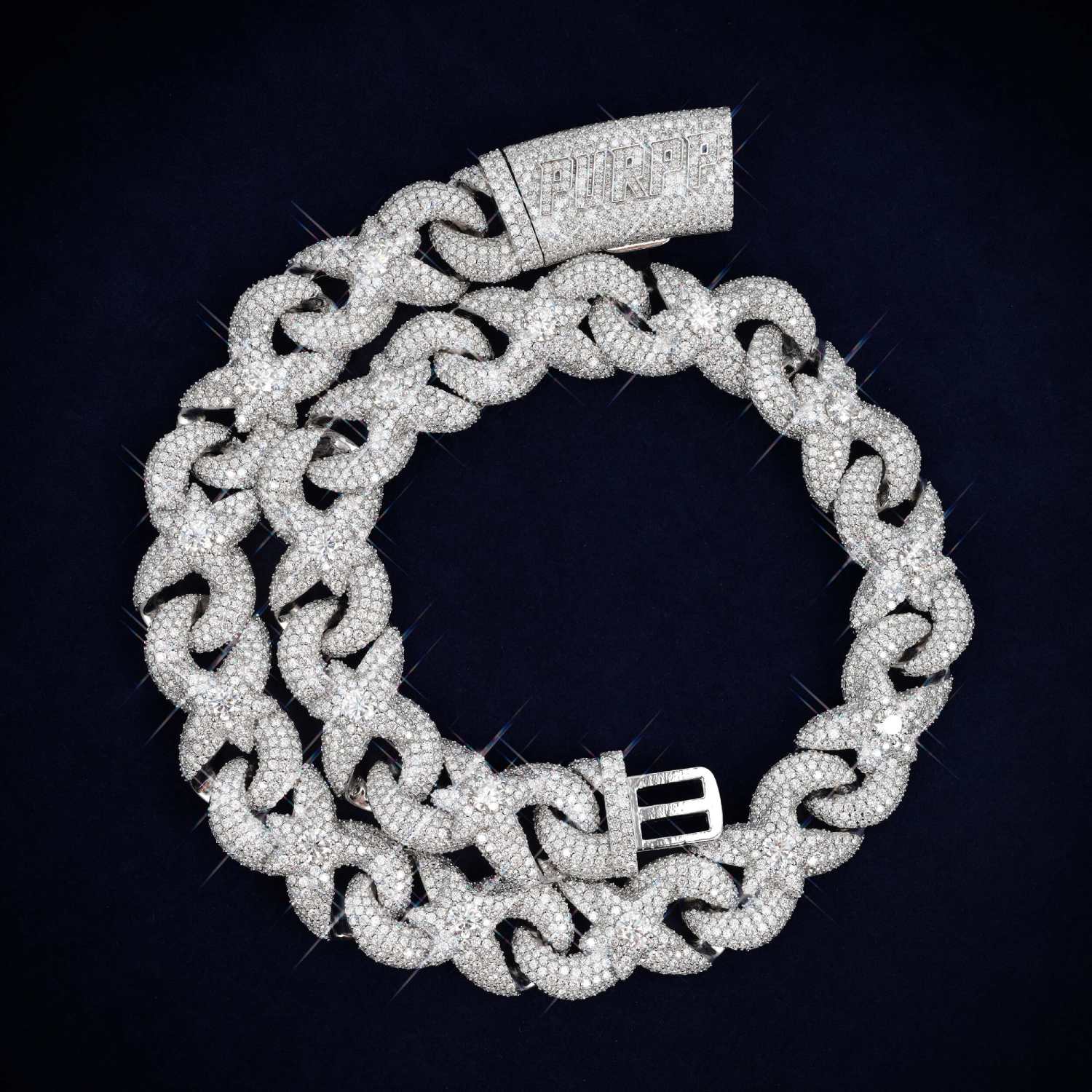 CUSTOM CLASP 18MM Moissanite Infinity Link Chain 14K Gold
