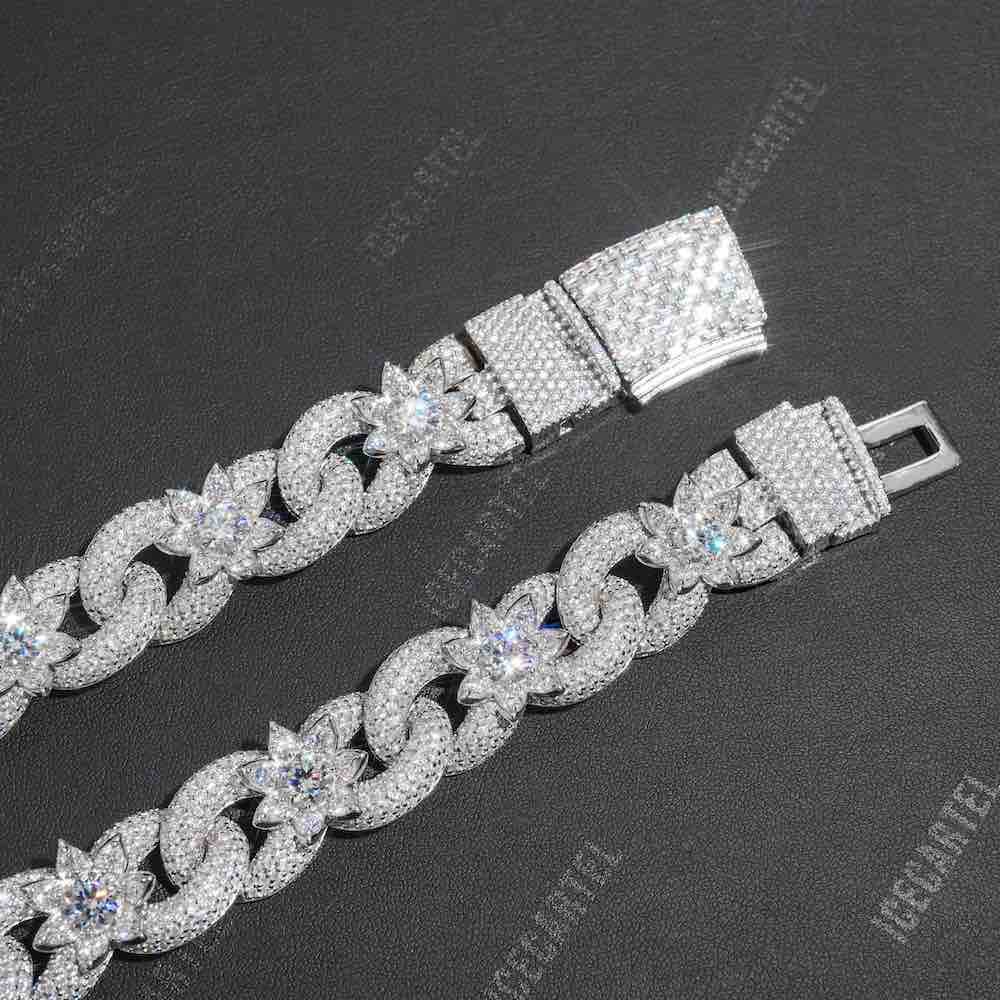 18MM Iced Out Flower Miami Cuban Link Chain 14K Gold