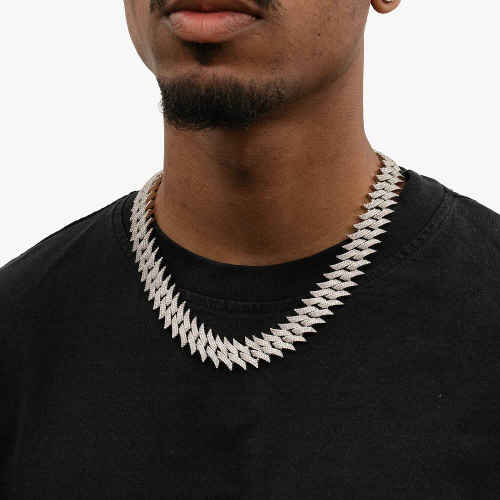 18MM Iced Out Spiked Cuban Link Chain 14K Gold