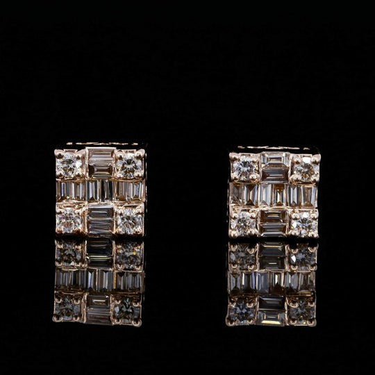 Elegant Round And Baguette Square Screw Moissanite Diamond Men Earring