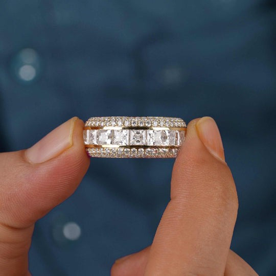 10ct Round and Princess Cut Moissanite Diamond Full Eternity Ring For Men