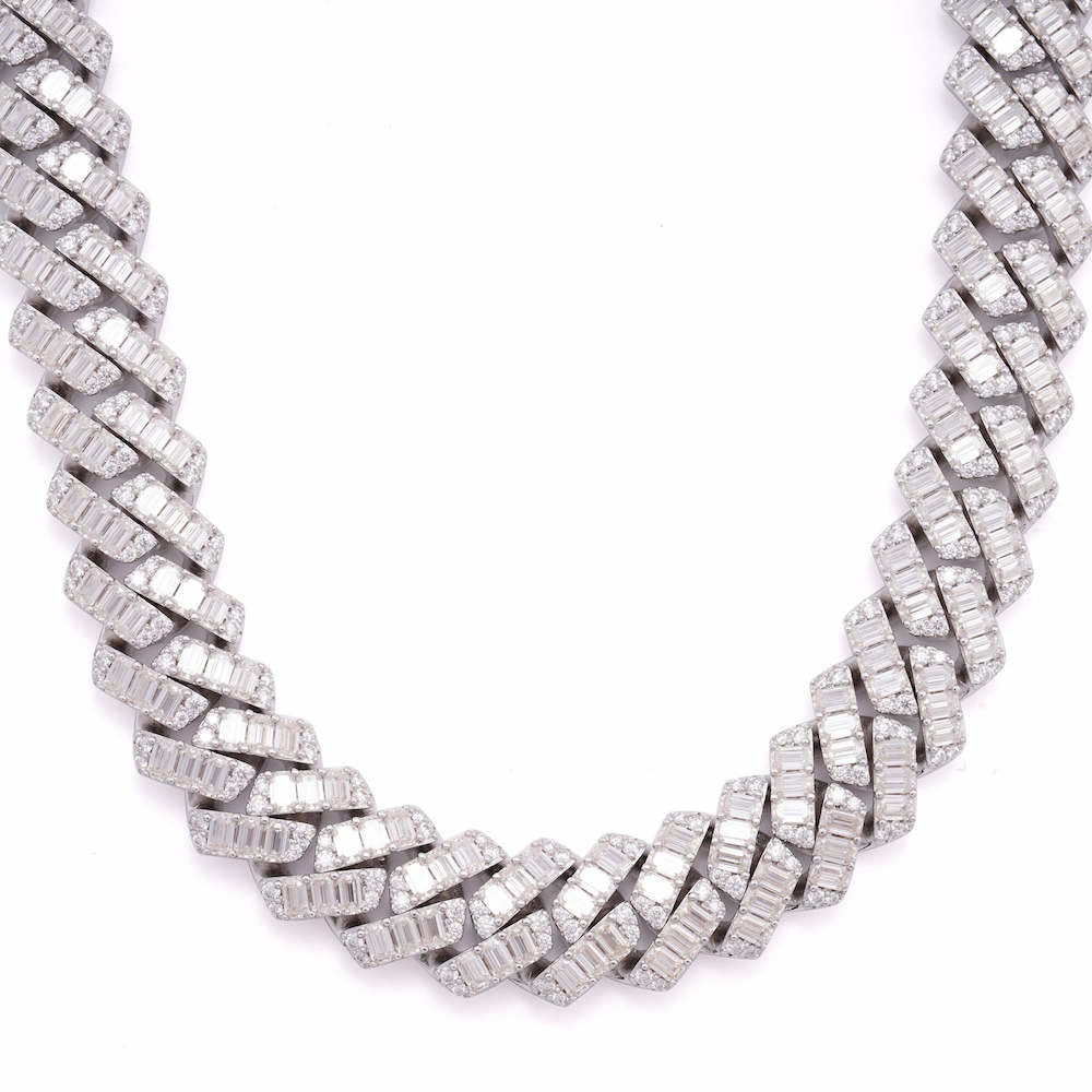 CUSTOM CLASP 20MM Emerald Cut Moissanite Cuban Link Chain 14k Gold