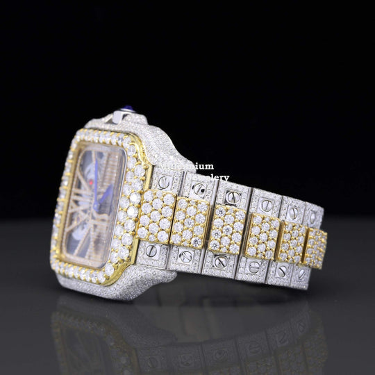 Cartier Aesthetic Two Tone Moissanite Watch For Men Automatic Movement