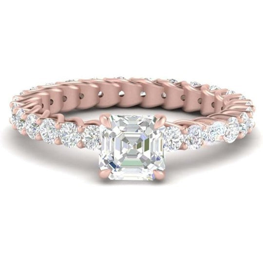 1.50ct Asscher Cut Moissanite Solitaire Accents Engagement Ring