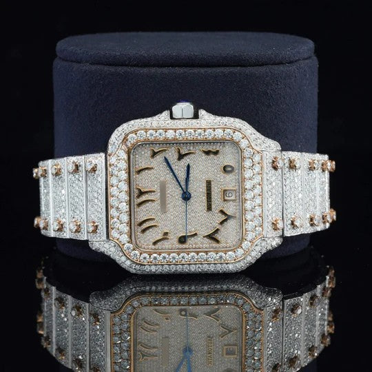 Arabic Number Cartier Iced Out Automatic Moissanite Watch For Men