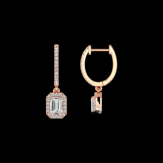1.50ct Emerald Cut Moissanite Halo Drop Dangle Earrings