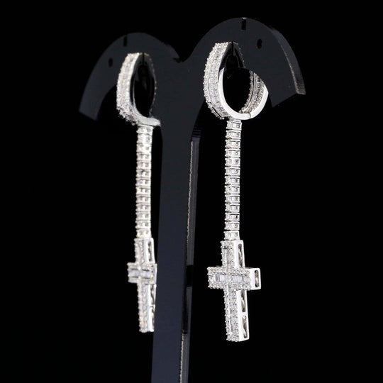 Drop Dangle Round Baguette Hip Hop Style Moissanite Diamond Earring