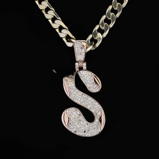 Custom Fancy S Initial Moissanite Diamond Bust Down Hip Hop Pendant