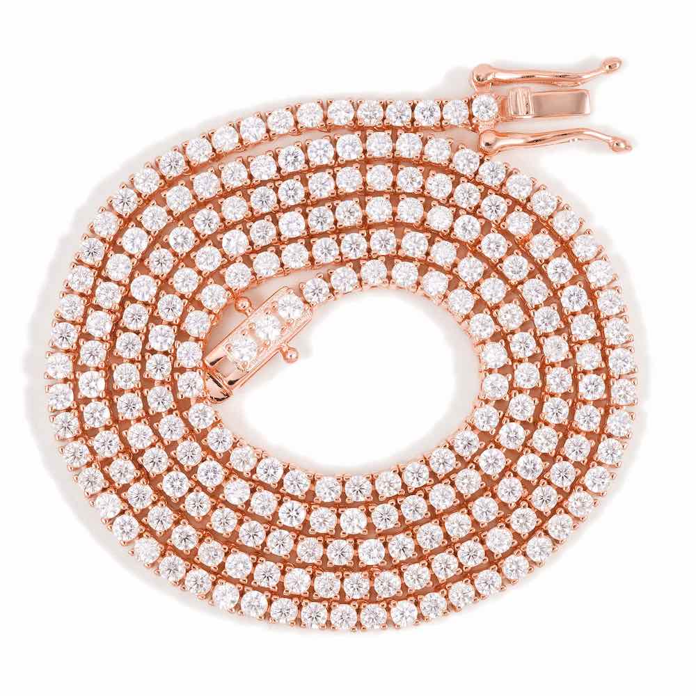 2MM Diamond Tennis Chain 14K Solid Rose Gold