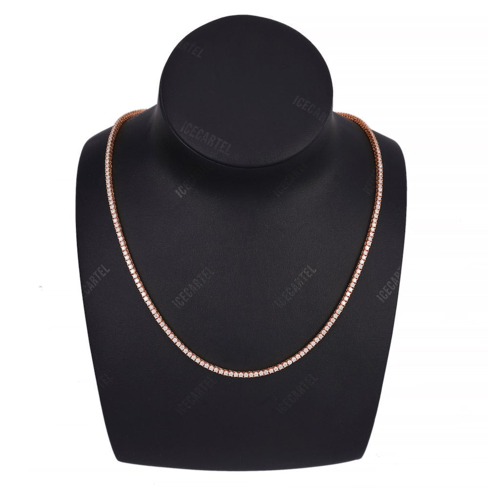 2MM Diamond Tennis Chain 14K Solid Rose Gold
