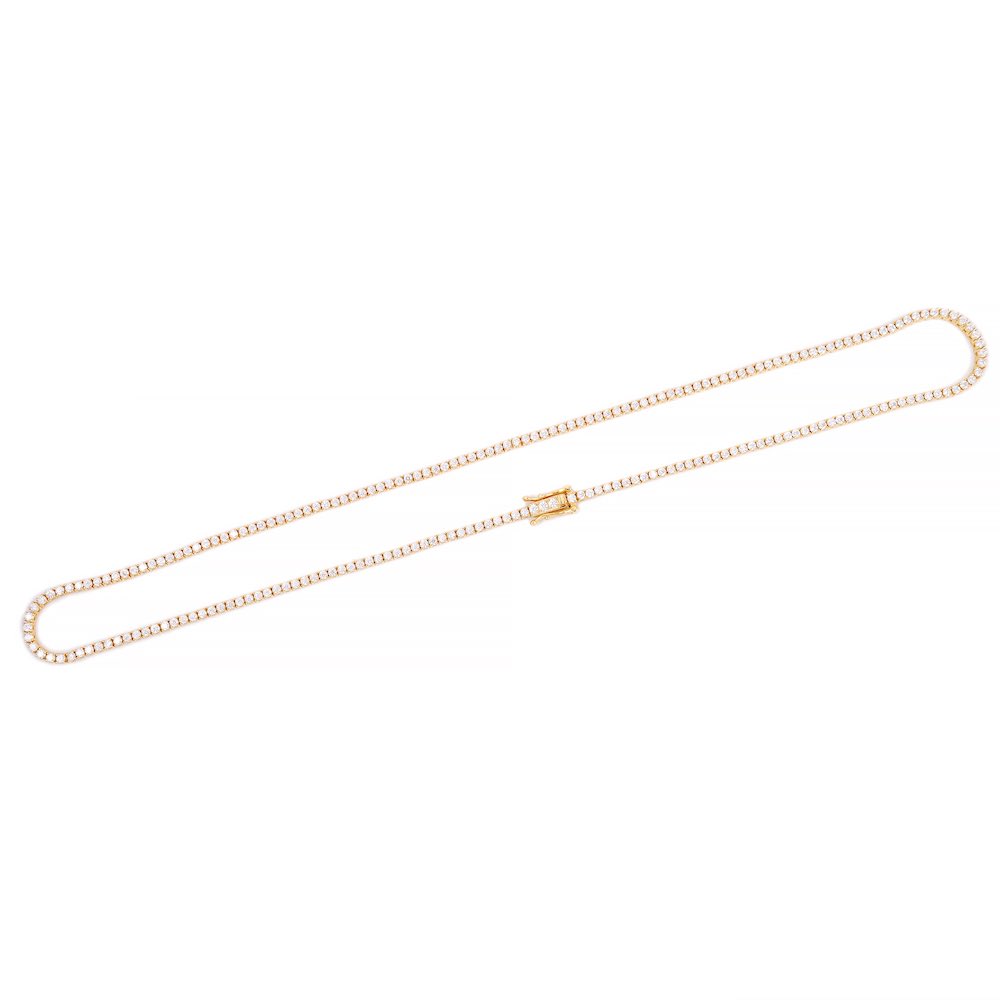 2MM Diamond Tennis Chain 14K Solid Yellow Gold