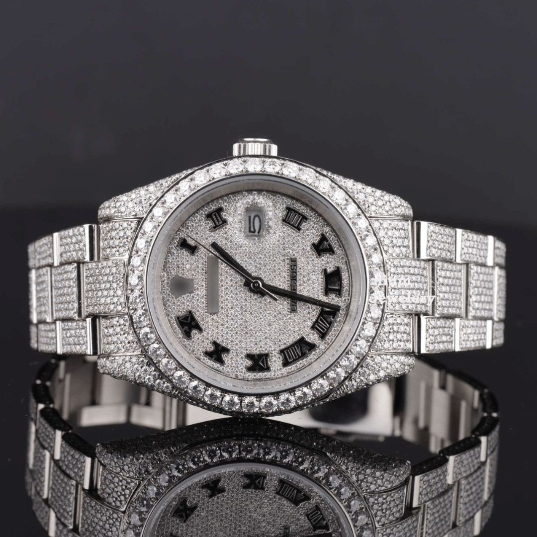 Full Iced Out Rolex Diamond Oyster Roman Dial Automatic Moissanite Watch