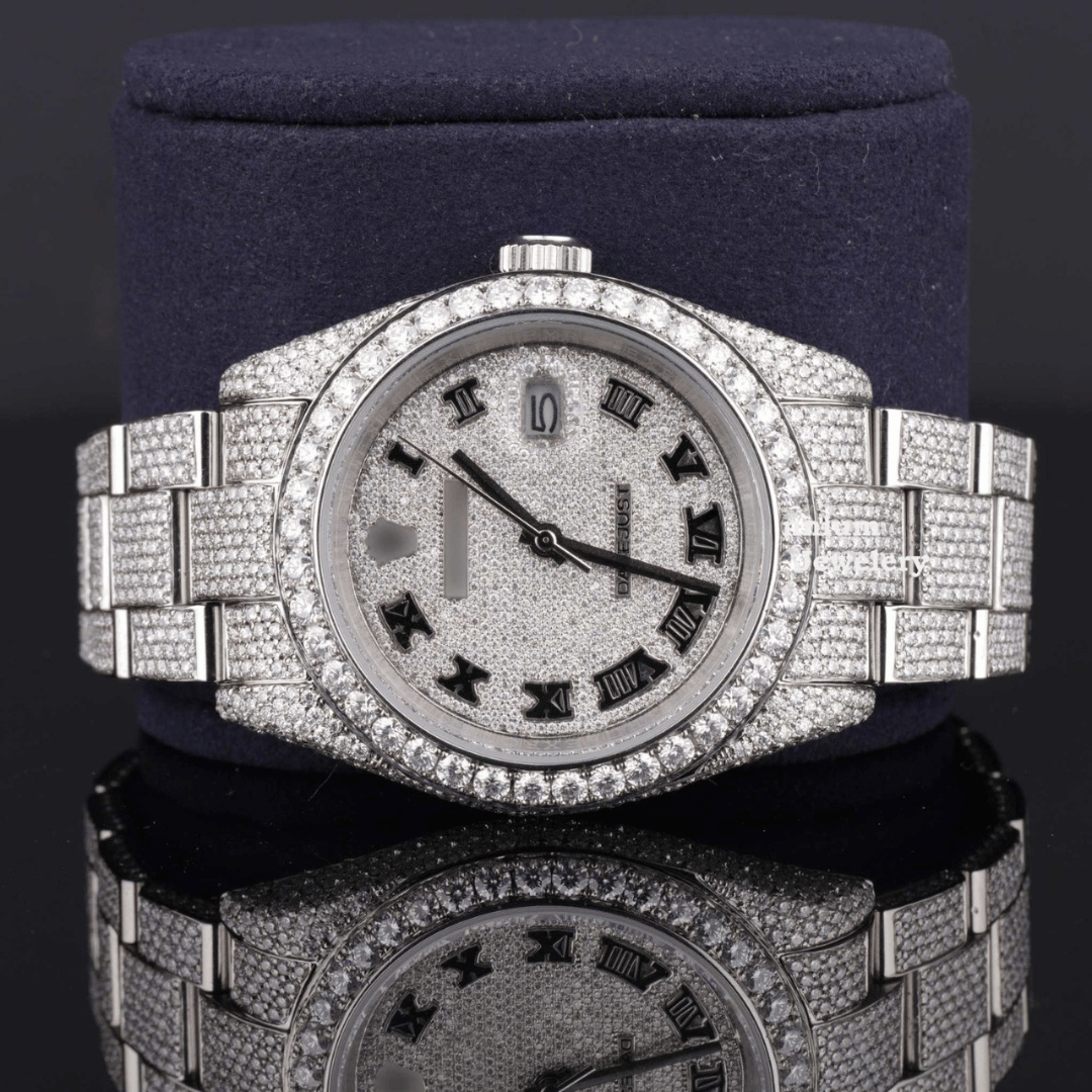 Full Iced Out Rolex Diamond Oyster Roman Dial Automatic Moissanite Watch