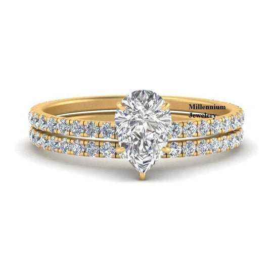 Pear Shape Moissanite Diamond Hidden Halo Pattern Eternity Ring