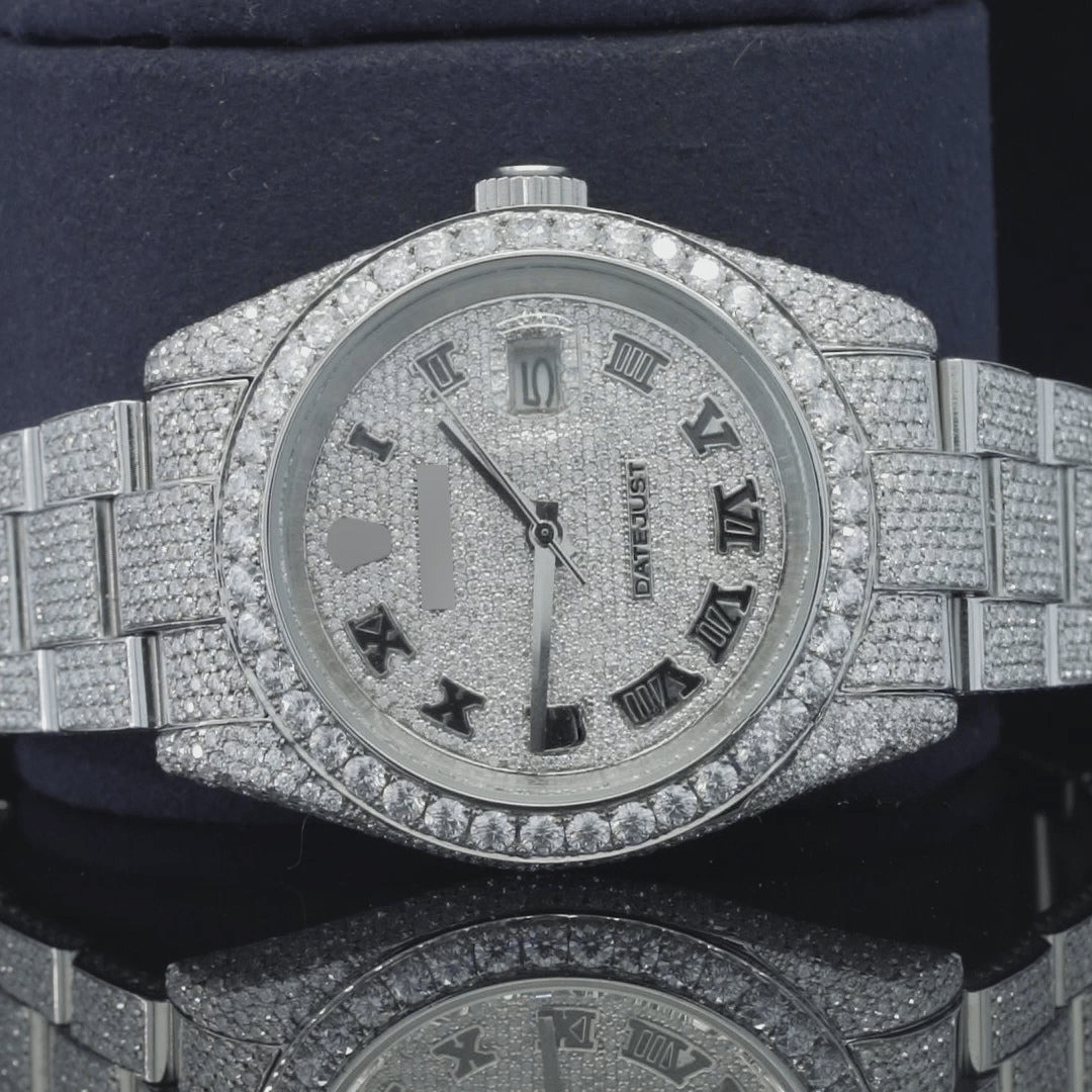 Full Iced Out Rolex Diamond Oyster Roman Dial Automatic Moissanite Watch