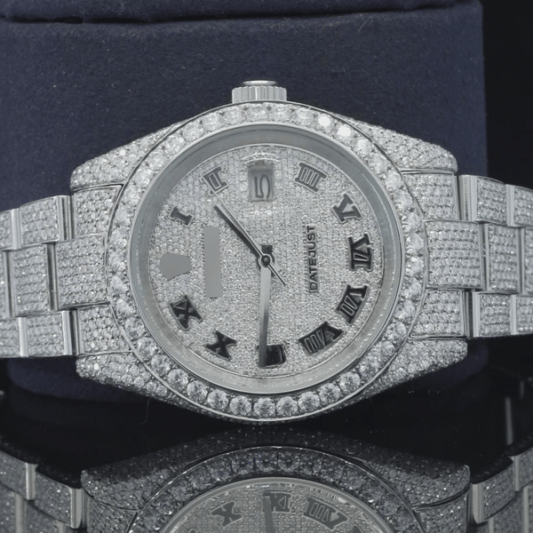 Full Iced Out Rolex Diamond Oyster Roman Dial Automatic Moissanite Watch