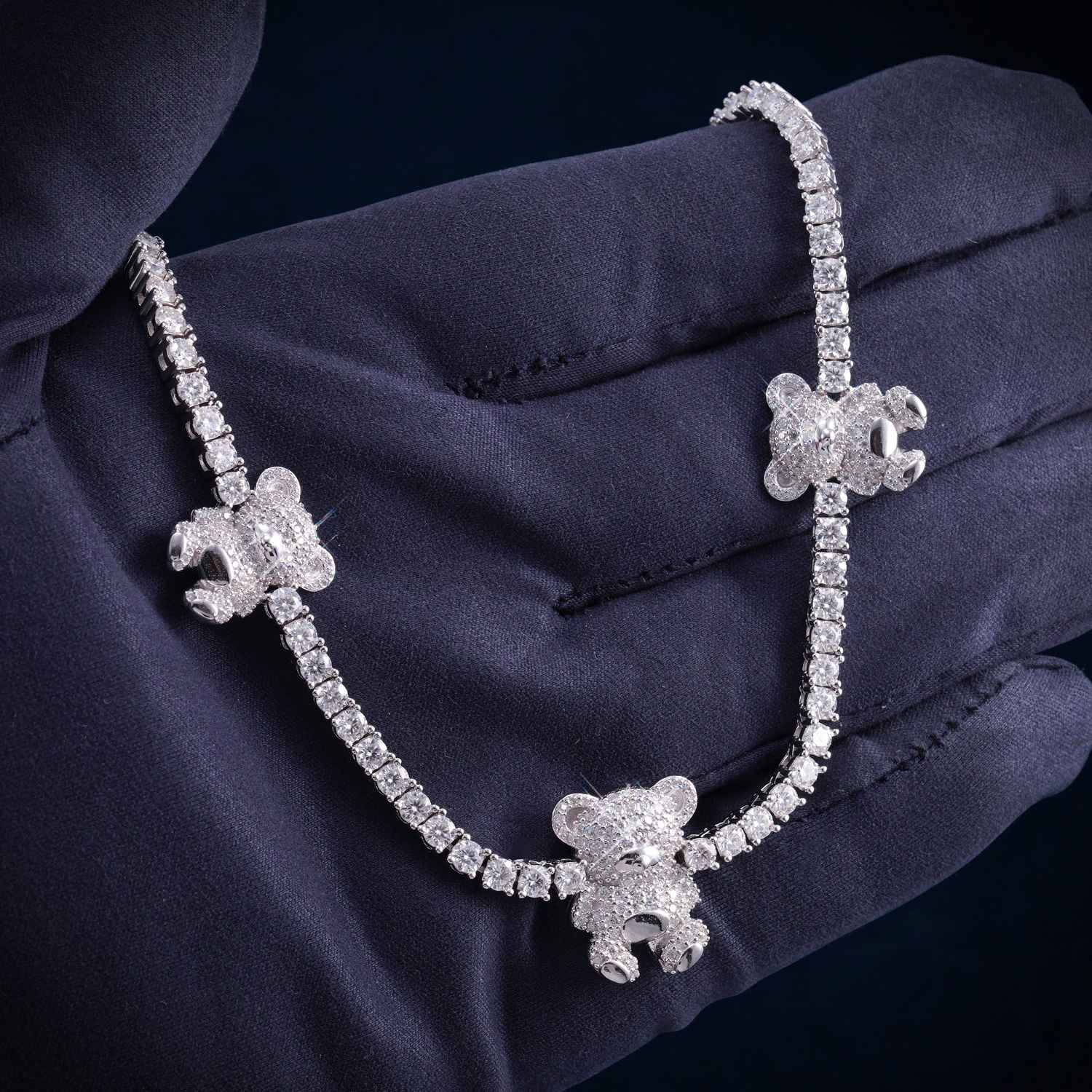 3MM Moissanite Teddy Bear Tennis Necklace 14K