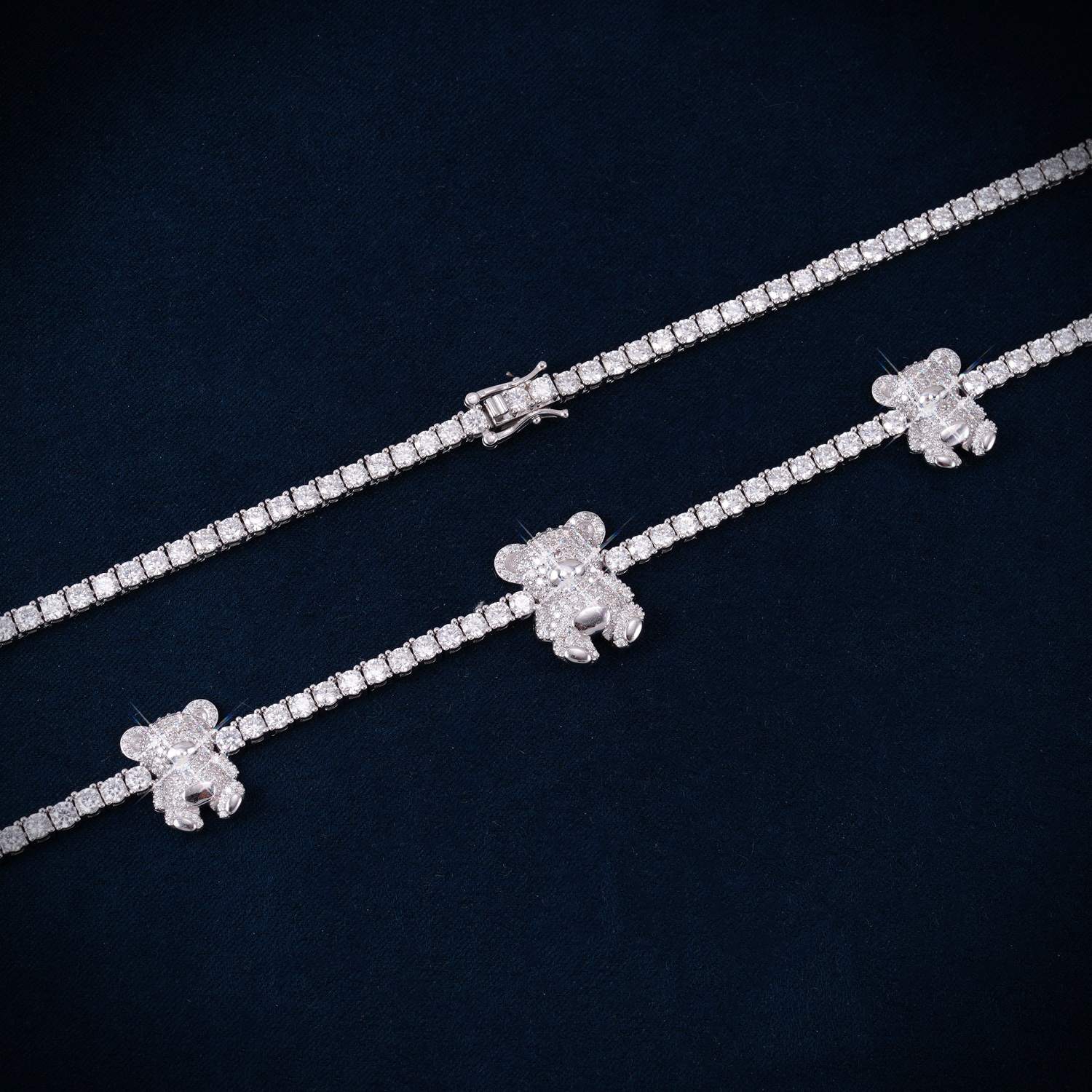 3MM Moissanite Teddy Bear Tennis Necklace 14K