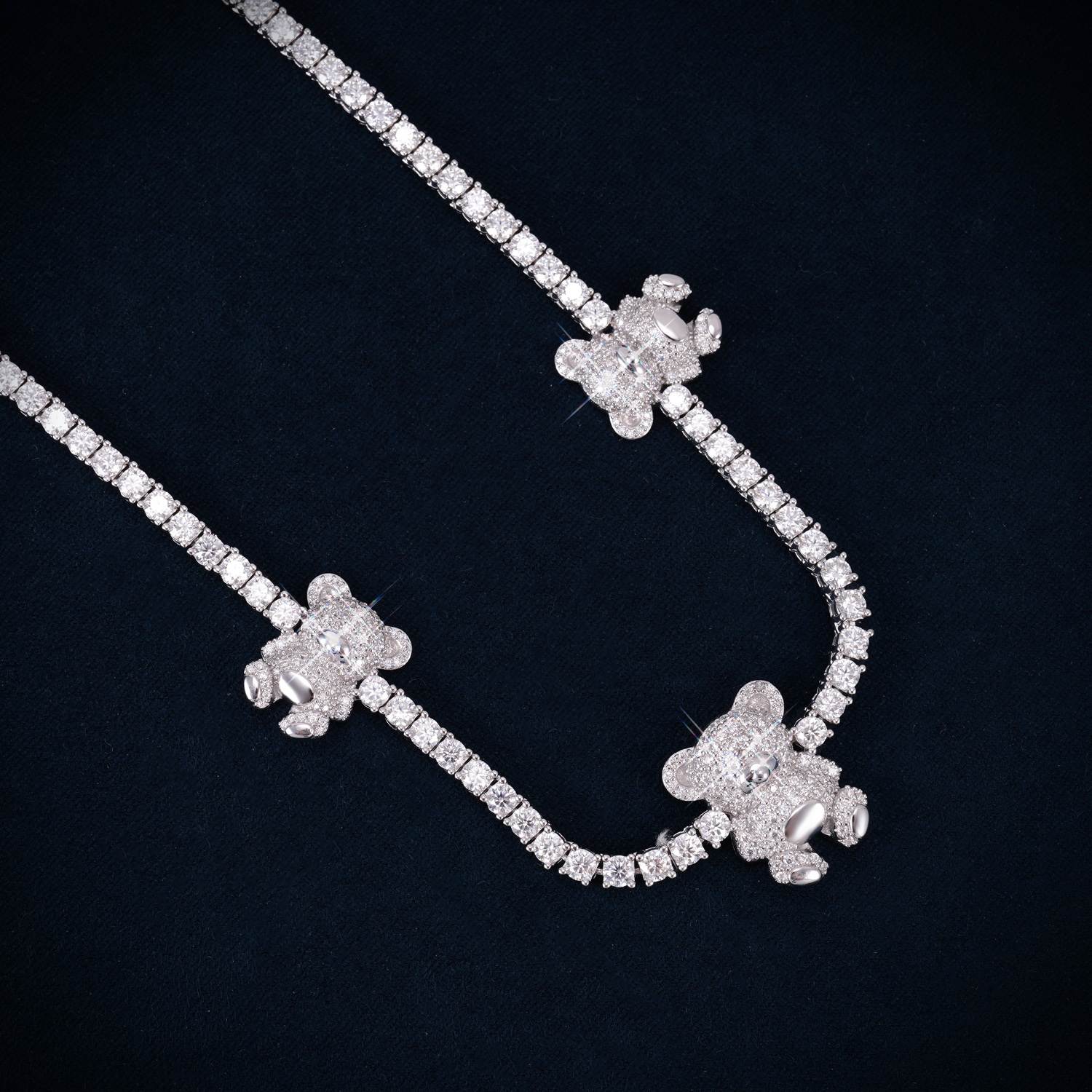 3MM Moissanite Teddy Bear Tennis Necklace 14K
