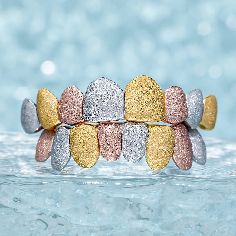 Custom Tri-Tone Diamond Dust Grillz