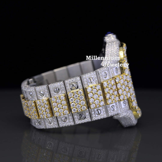 Cartier Aesthetic Two Tone Moissanite Watch For Men Automatic Movement