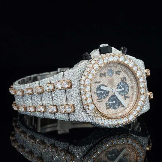 AP Uniquely Crafted Two Tone Fully Iced Out Automatic Moissanite Watch For Men