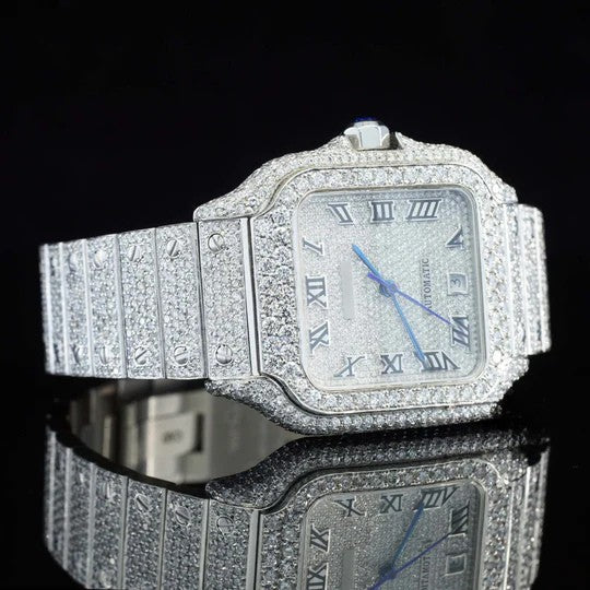 Cartier Moissanite Watch Roman Number Fully Body Diamond Automatic Watch For Men