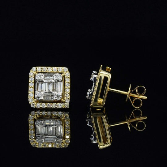 Beautiful Look Round And Baguette Screw Moissanite Diamond Men Earring