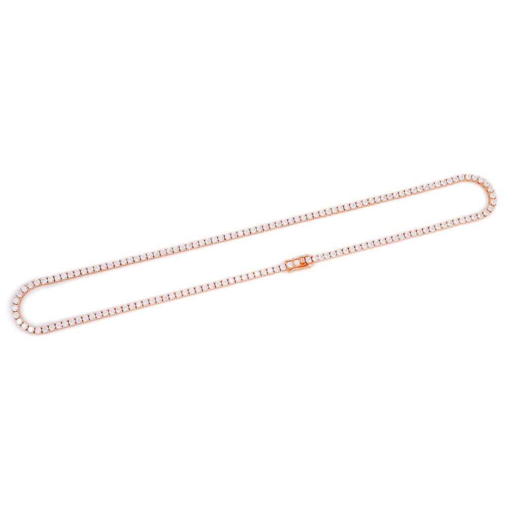 3MM Diamond Tennis Chain 14K Solid Rose Gold