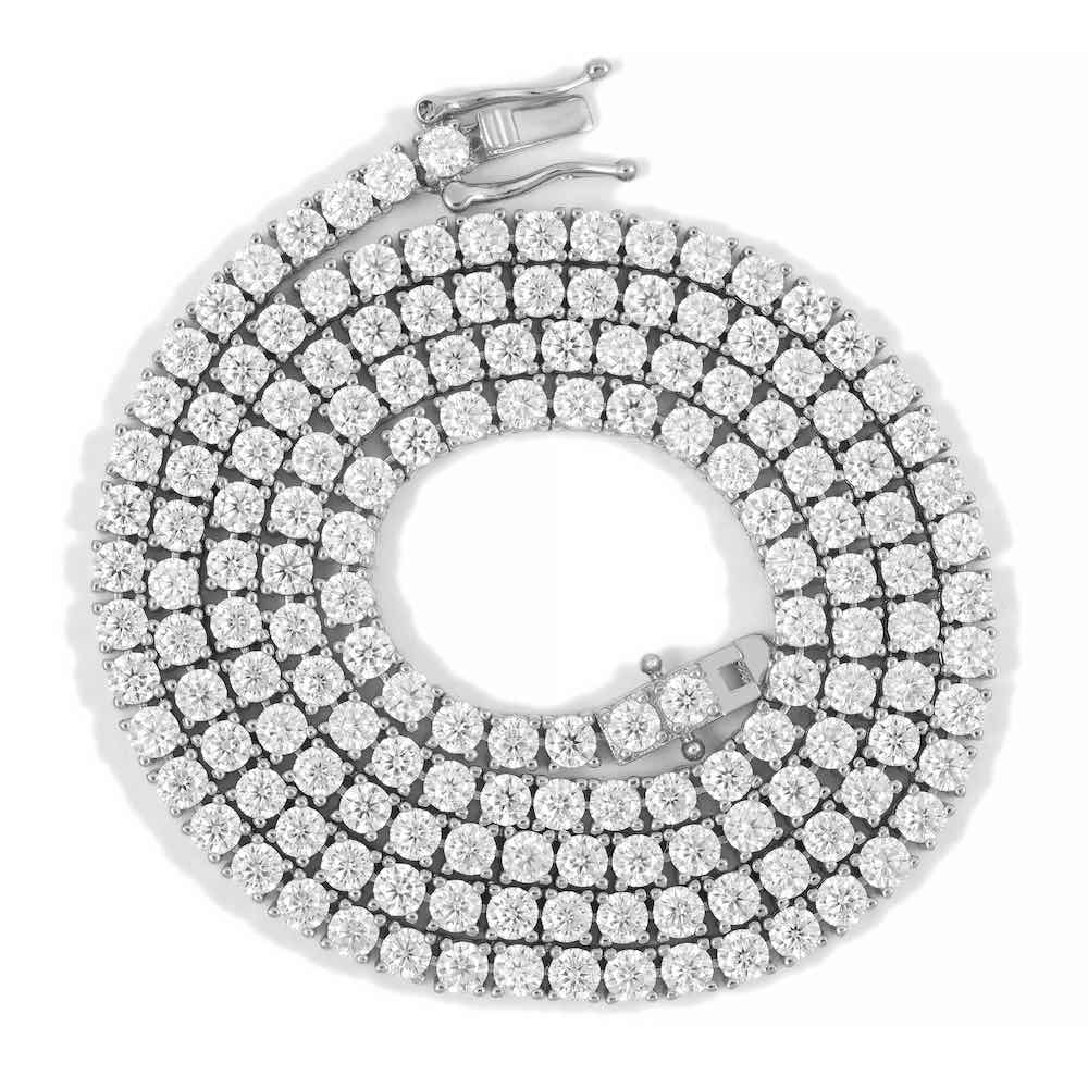 3MM Diamond Tennis Chain 14K Solid White Gold