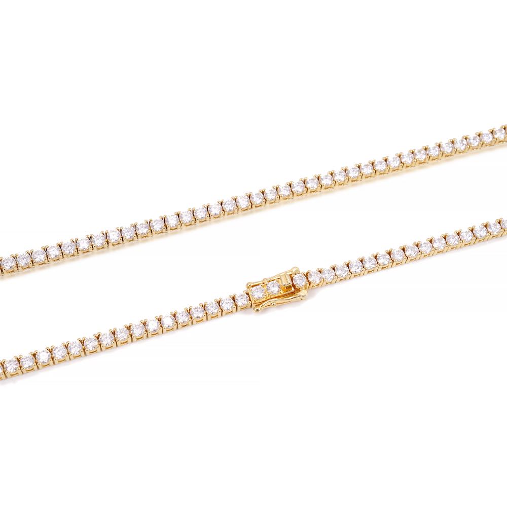 3MM Diamond Tennis Chain 14K Solid Yellow Gold