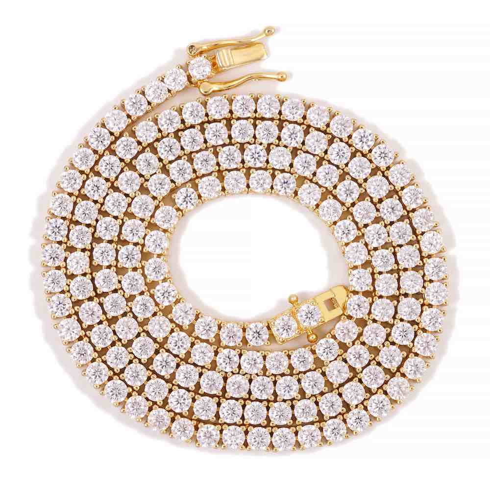 3MM Diamond Tennis Chain 14K Solid Yellow Gold
