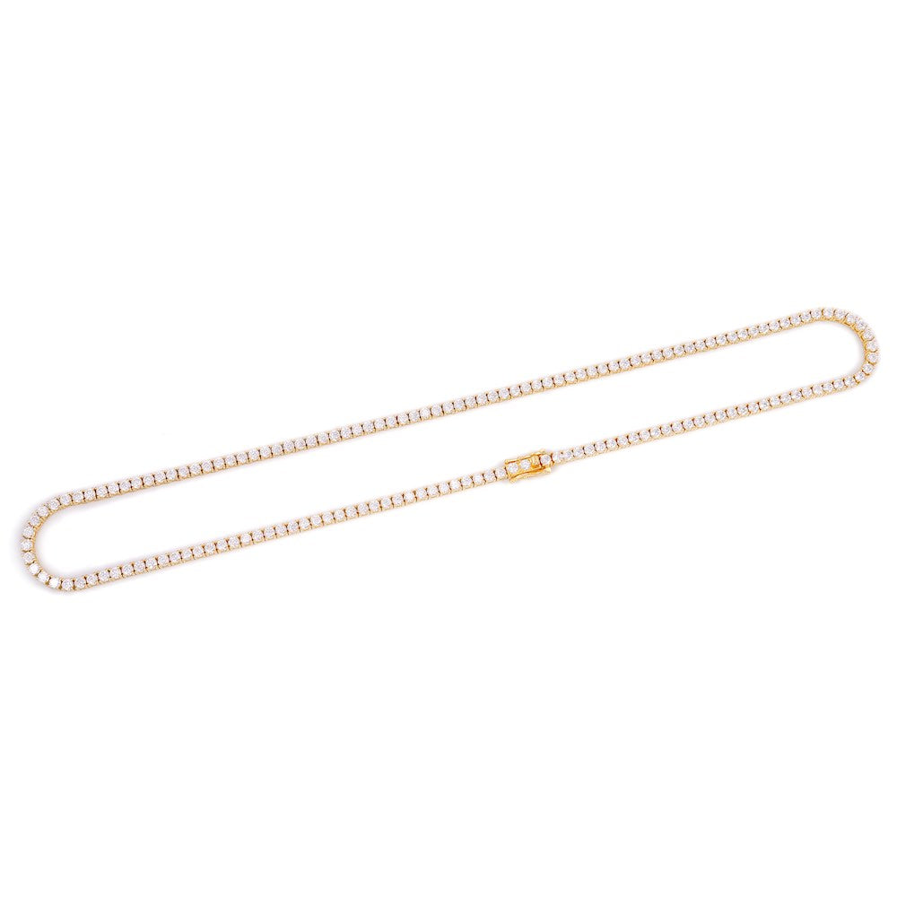 3MM Diamond Tennis Chain 14K Solid Yellow Gold