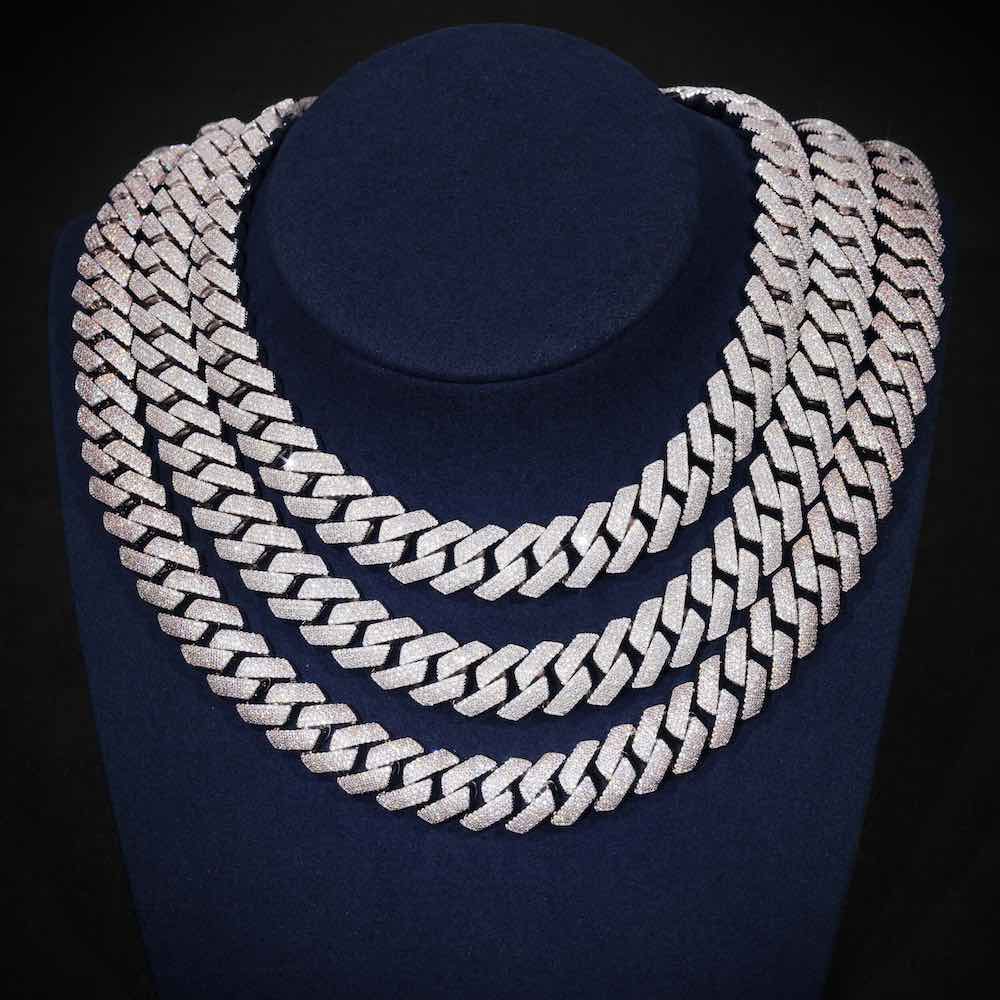 4-Row 15MM Moissanite Cuban Link Chain 14K Gold