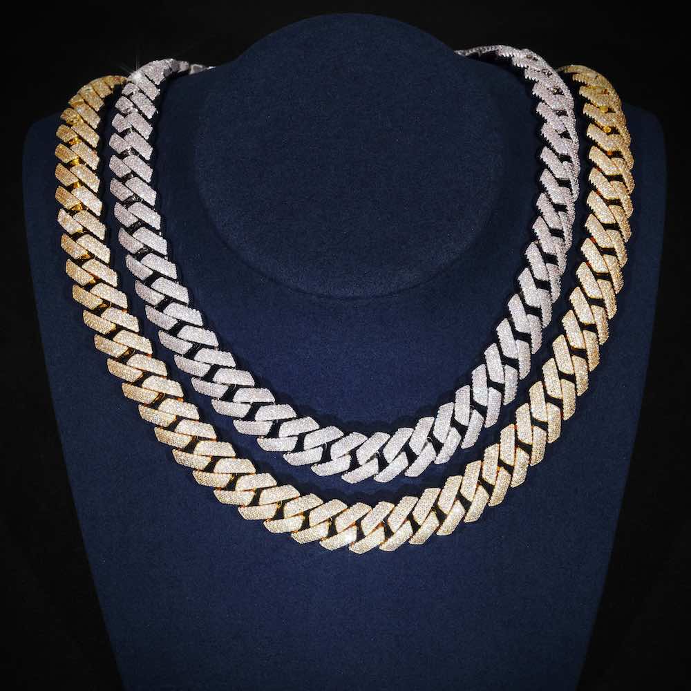 4-Row 15MM Moissanite Cuban Link Chain 14K Gold