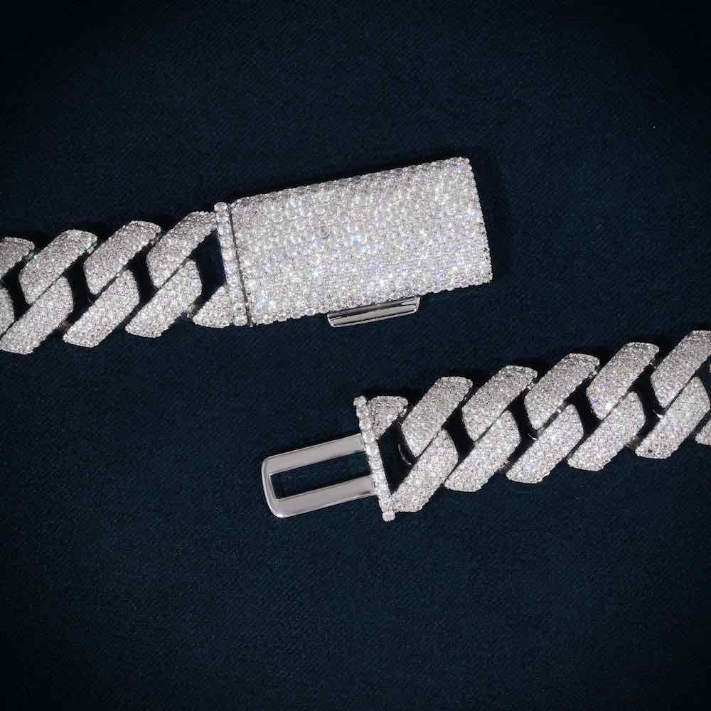 4-Row 15MM Moissanite Cuban Link Chain 14K Gold