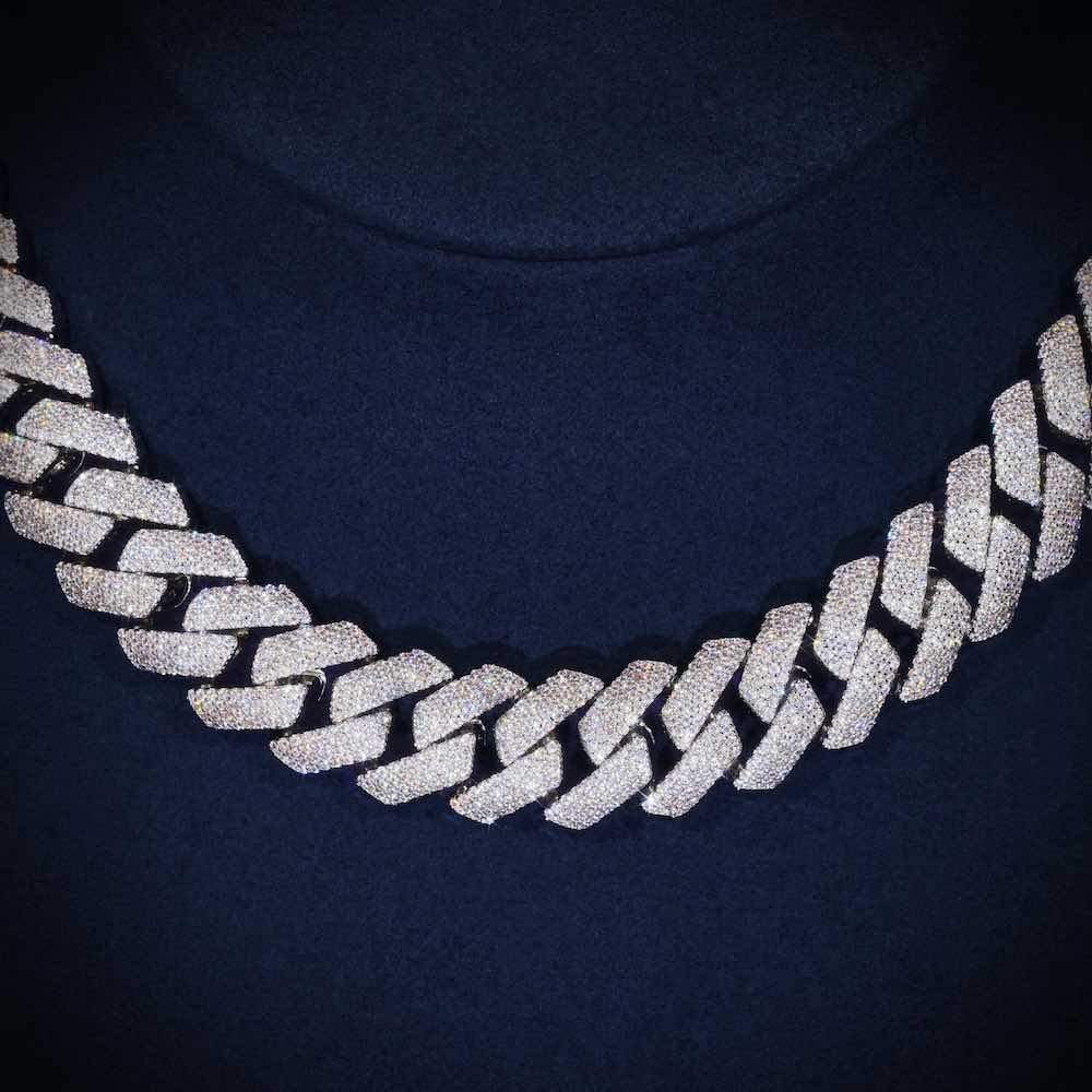 4-Row 15MM Moissanite Cuban Link Chain 14K Gold