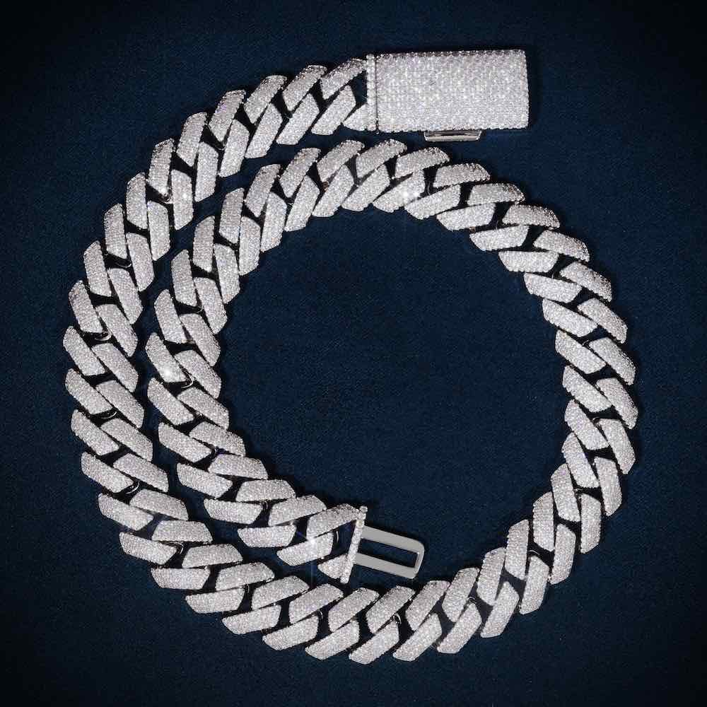 4-Row 15MM Moissanite Cuban Link Chain 14K Gold