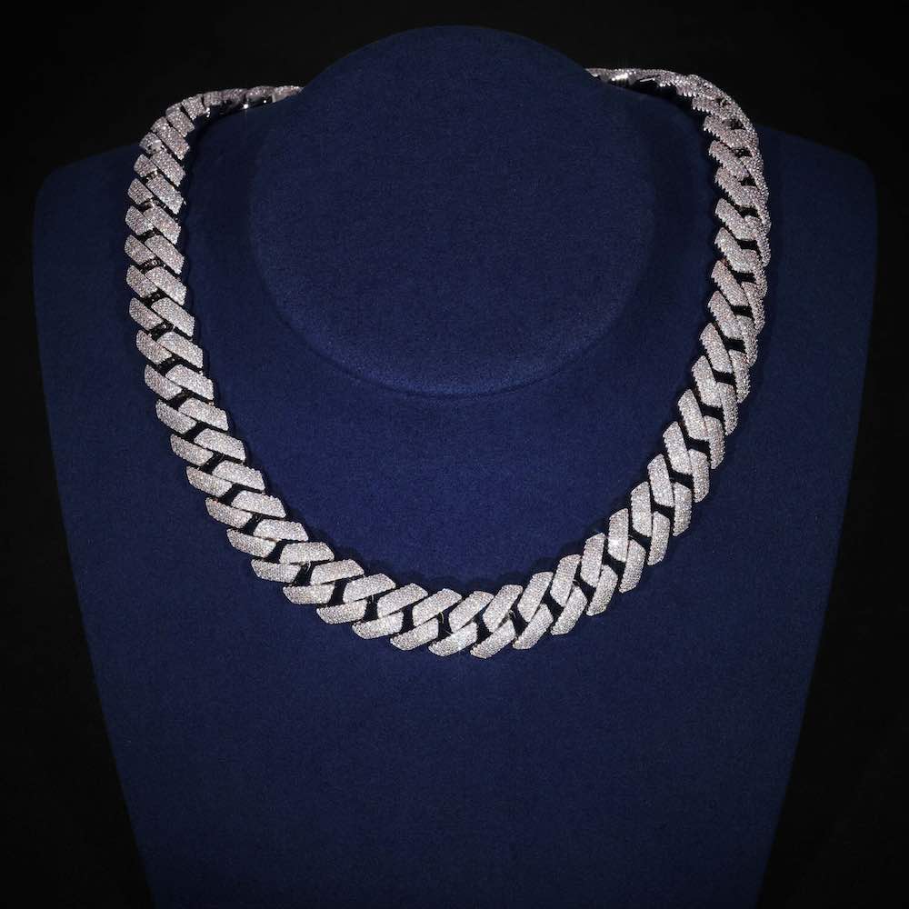 4-Row 15MM Moissanite Cuban Link Chain 14K Gold