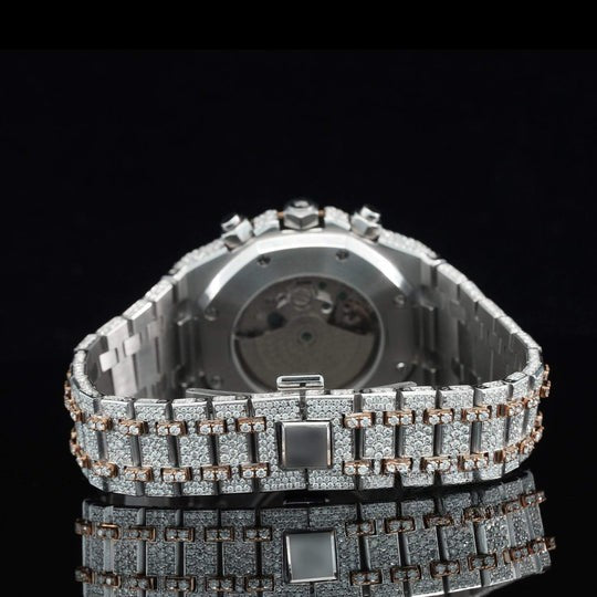 Cartier Style Fully Iced Out Automatic Moissanite Diamond Wrist Watch