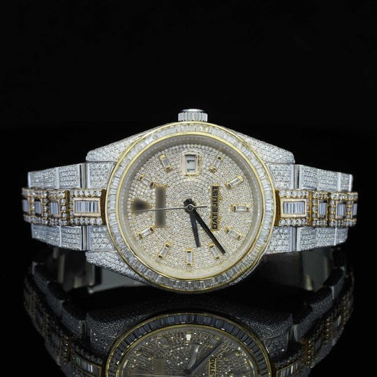 RLX and Baguette Iced Out Moissanite Diamond Automatic Watch For Men